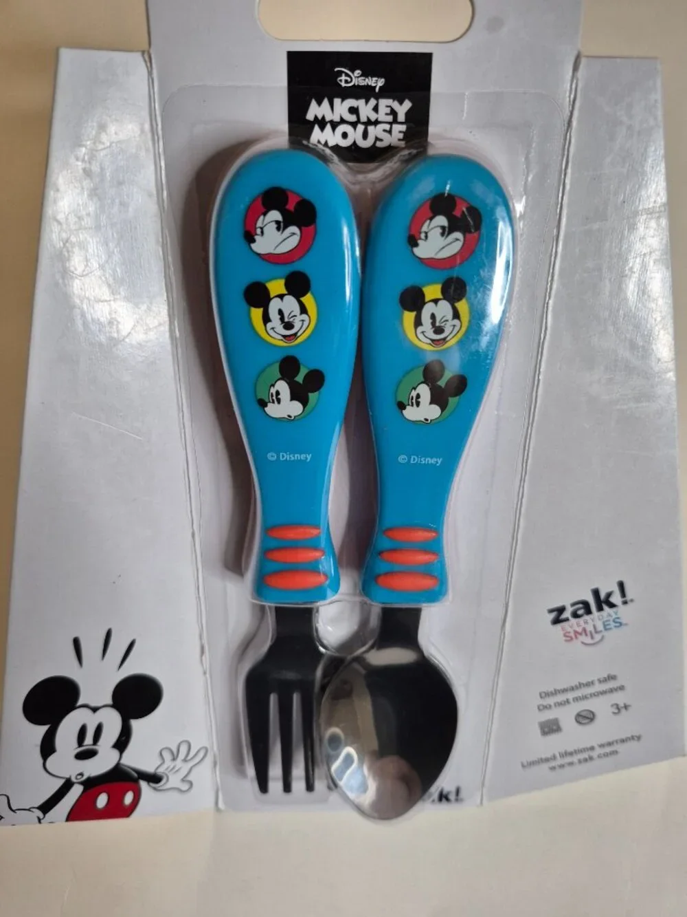 Mickey Mouse Zak! Easy Grip Flatware 2 Piece Set Spoon Fork New Must L@@K
